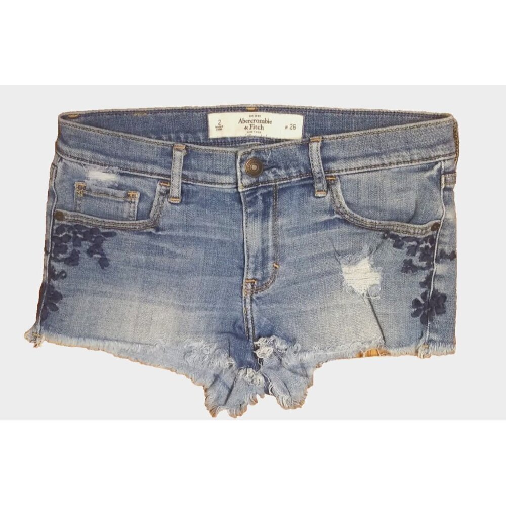 Abercrombie & Fitch Jean Shorts 2 waist 26 Embroidered Floral Raw Hem cut-off